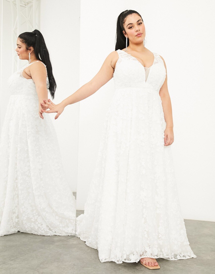 ASOS EDITION Curve Florence sleeveless embroidered wedding dress with plunge | ASOS Style Feed