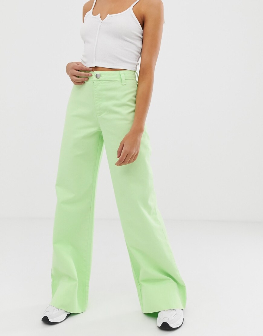 ASOS DESIGN - Jean large pleine longueur à grands revers - Vert pastel fluo