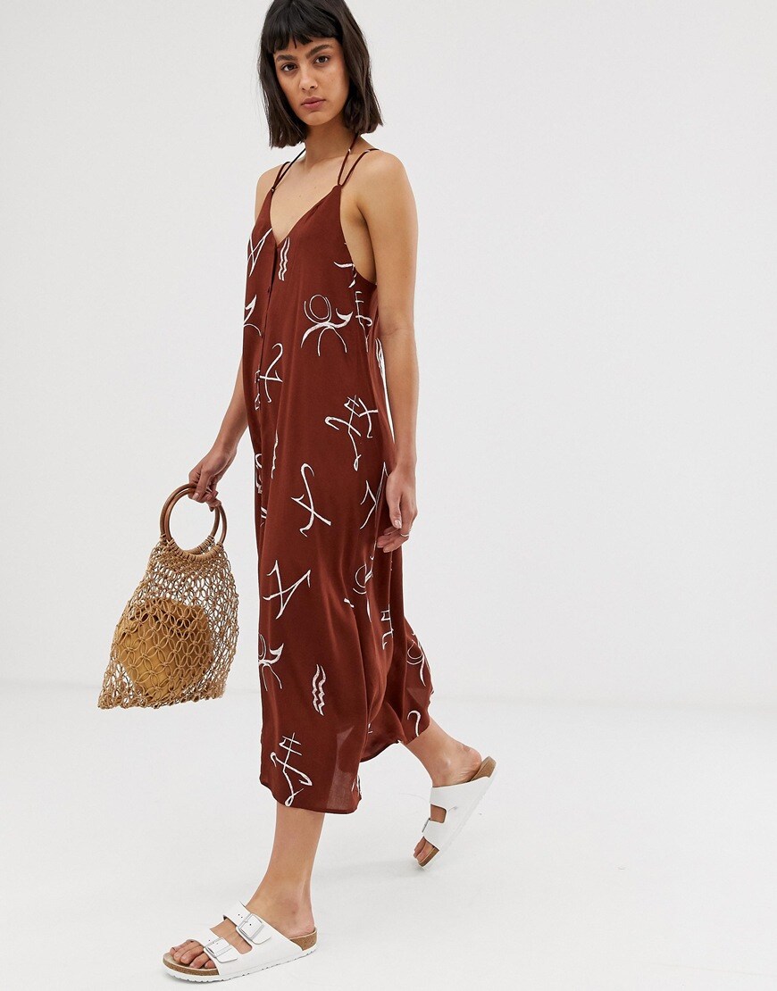 Weekday sign print midi cami dress in rust | ASOS Style Feed