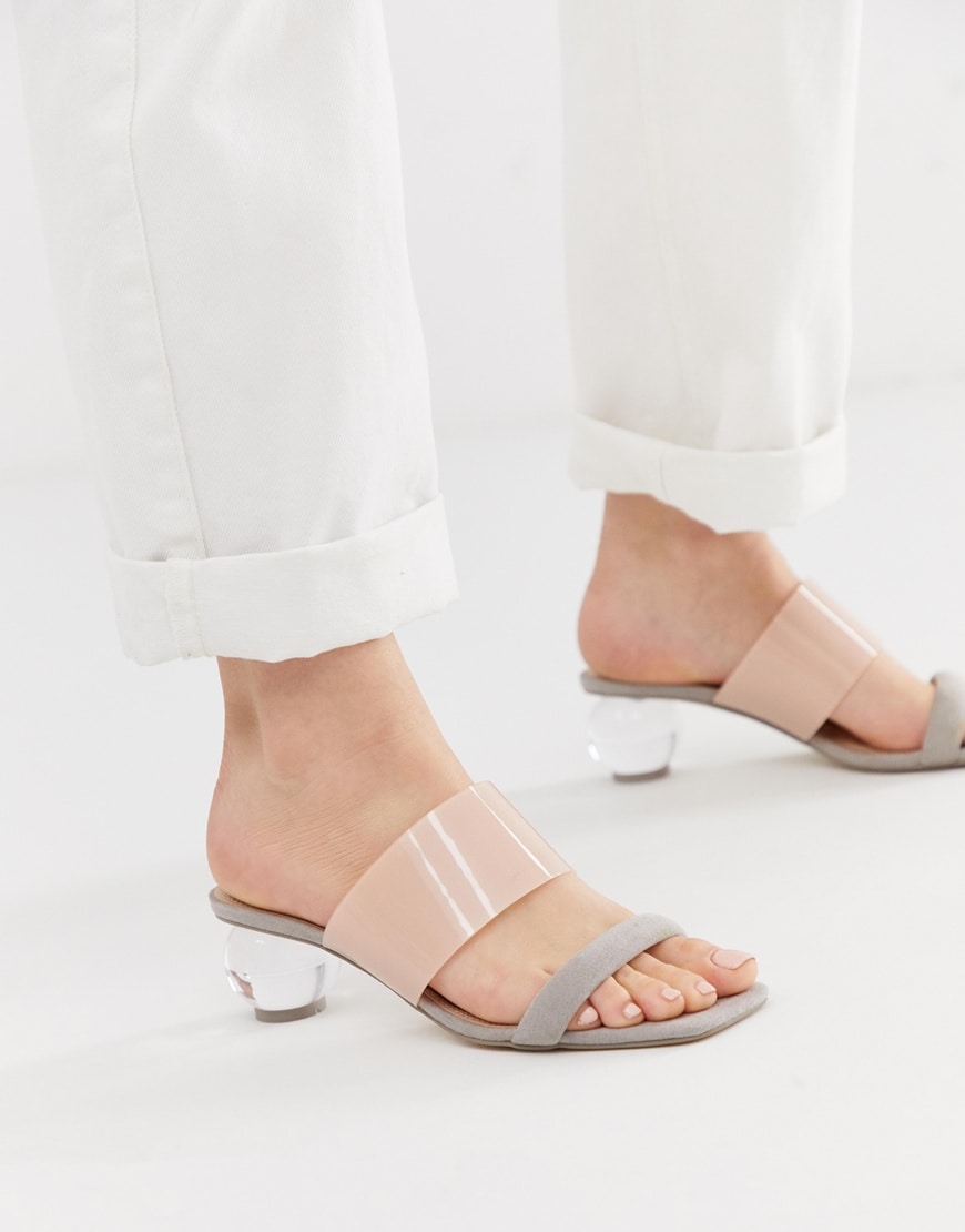 ASOS DESIGN Hamlet ball heel mules in grey and pink | ASOS Style Feed