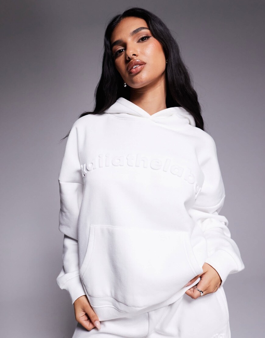 Kaiia embossed logo oversized hoodie co-ord in white | ASOS Style Feed