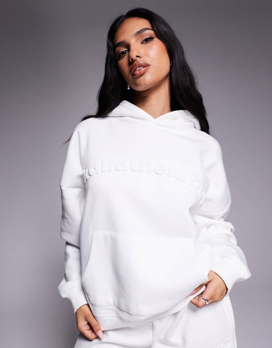Kaiia embossed logo oversized hoodie co-ord in white | ASOS Style Feed