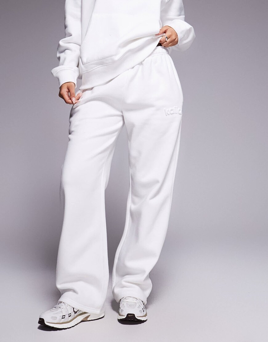 Kaiia embossed logo wide leg jogger co-ord in white | ASOS Style Feed