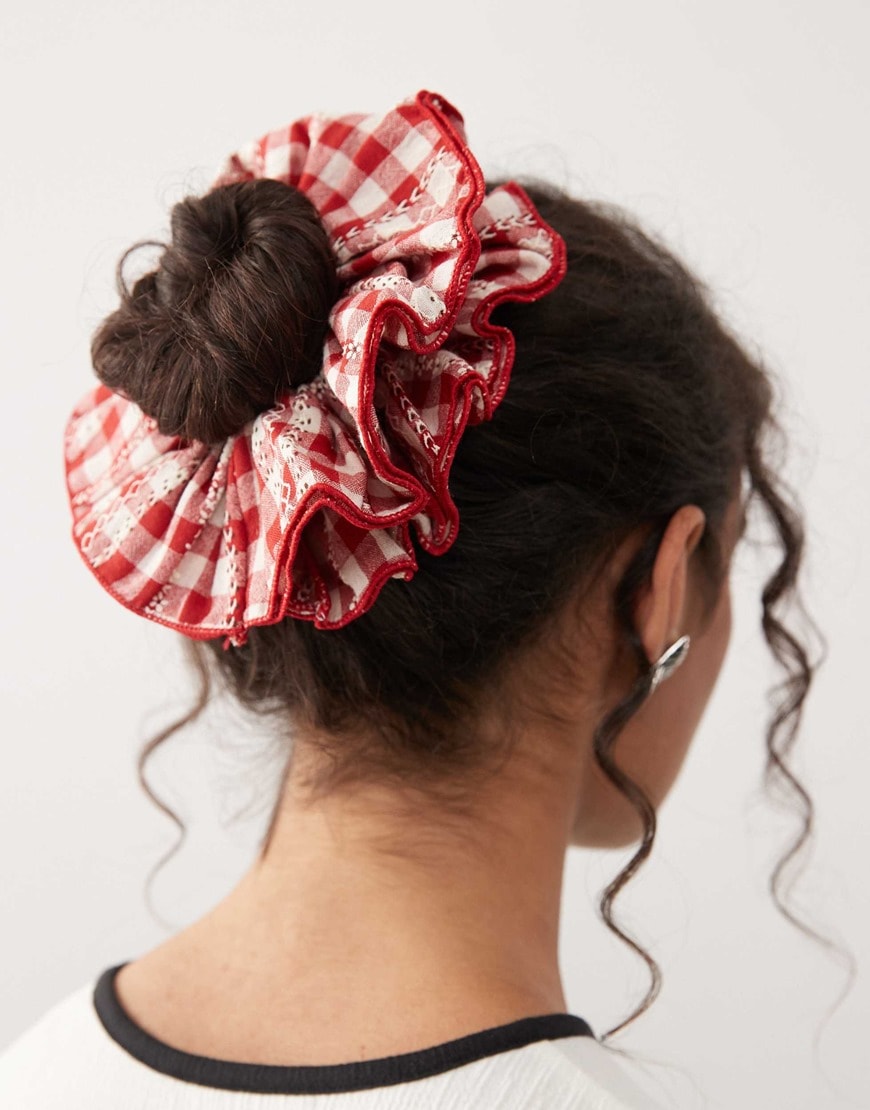 Reclaimed Vintage checked red and white scrunchie | ASOS Style Feed