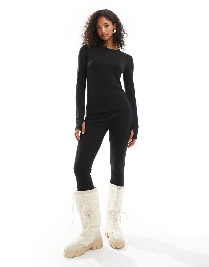 Threadbare Ski ribbed base layer top and leggings set in black | ASOS Style Feed
