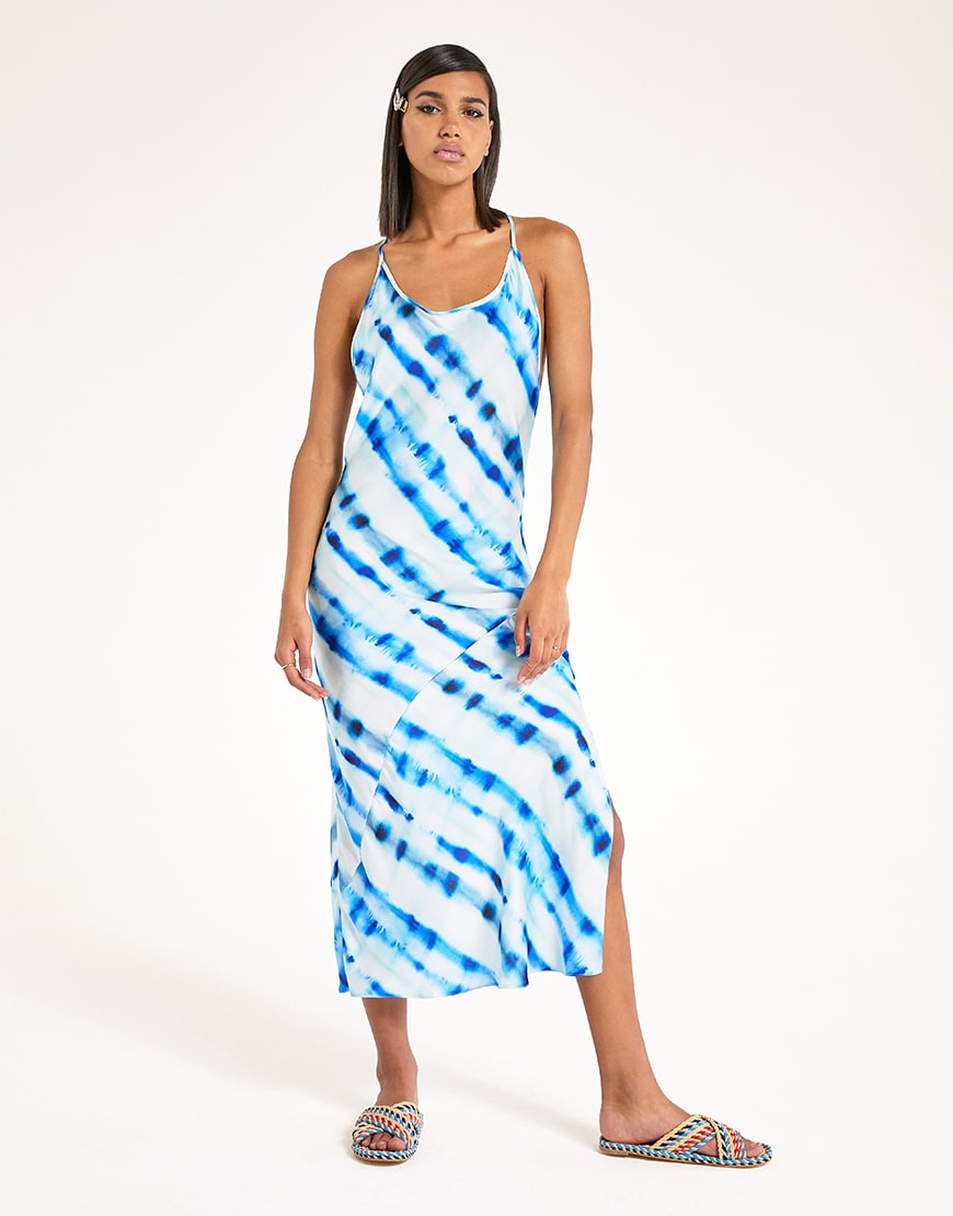 A model in a tie-dye dress and slides | ASOS Style Feed