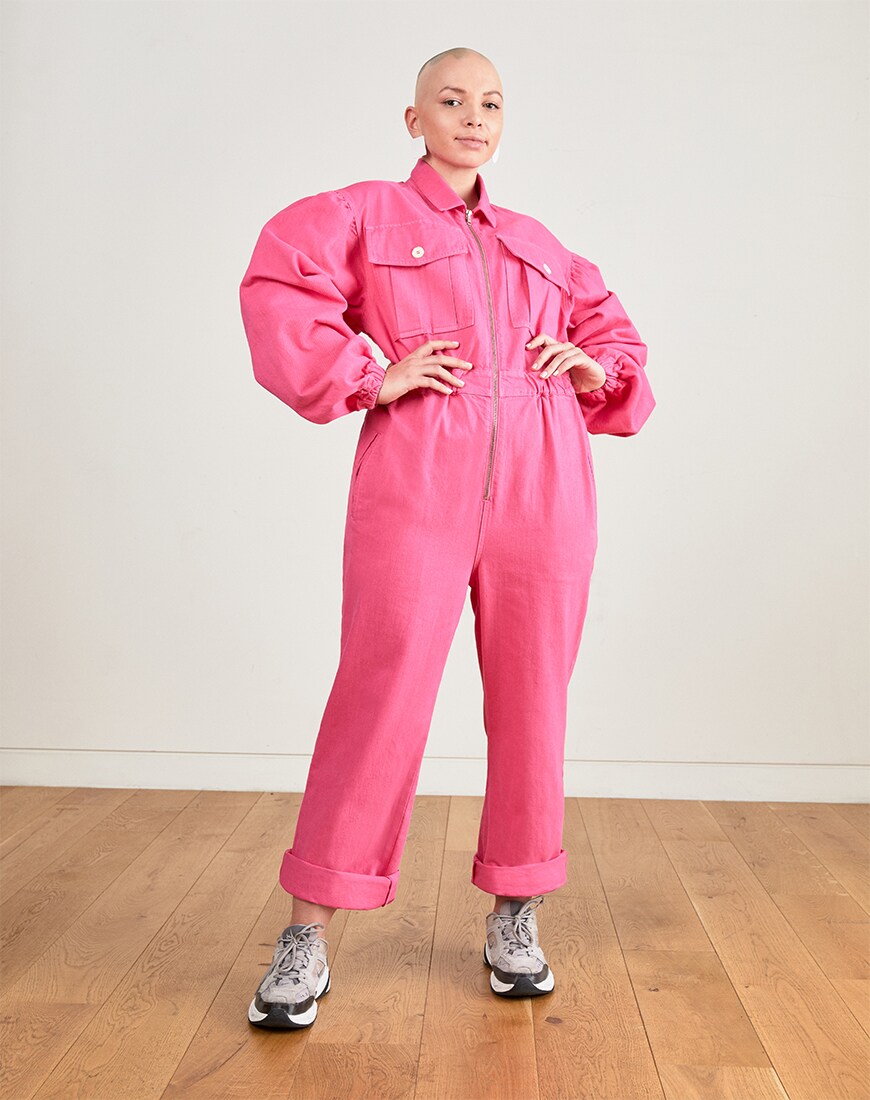 Beth Finlay in a pink boilersuit | ASOS Style Feed