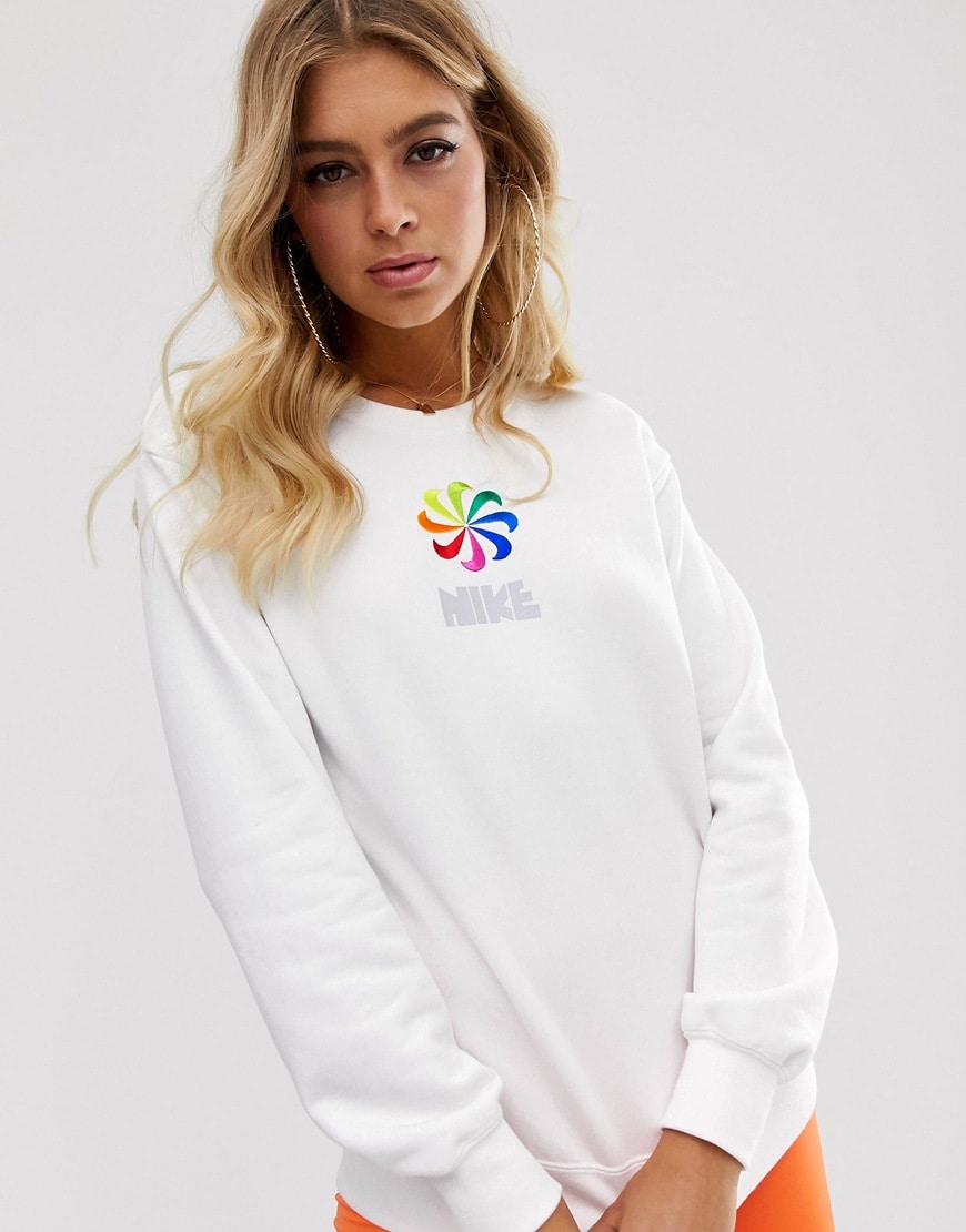 Nike white rainbow wheel sweatshirt | ASOS Style Feed