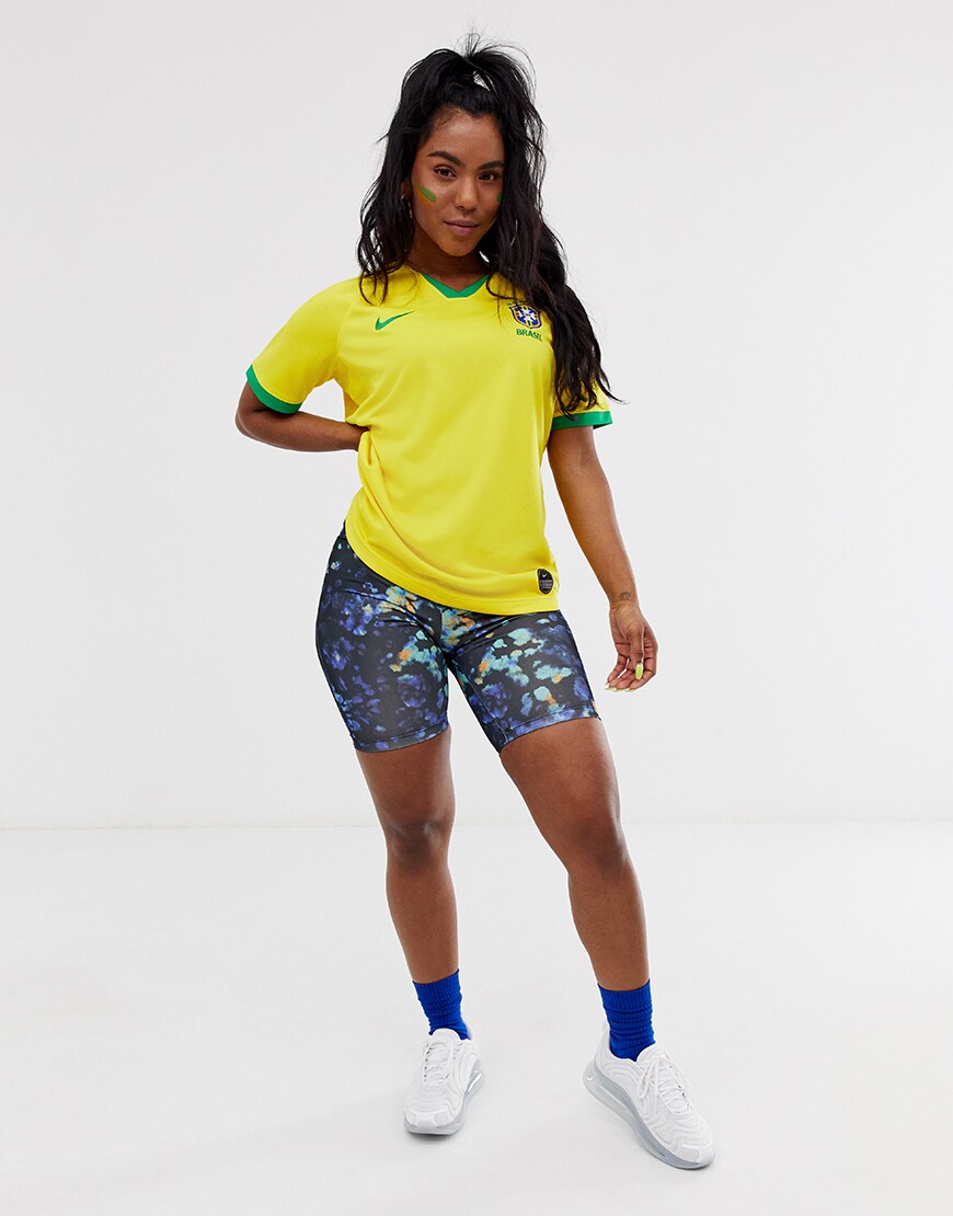 A picture of an ASOSer wearing the Brazil Nike football top. Available at ASOS.