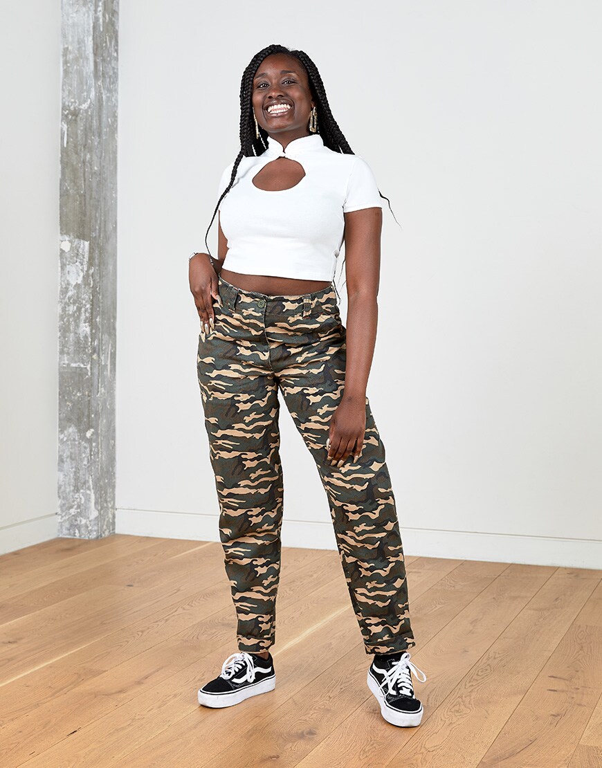 An ASOSer in camo pants and a cut out top | ASOS Style Feed