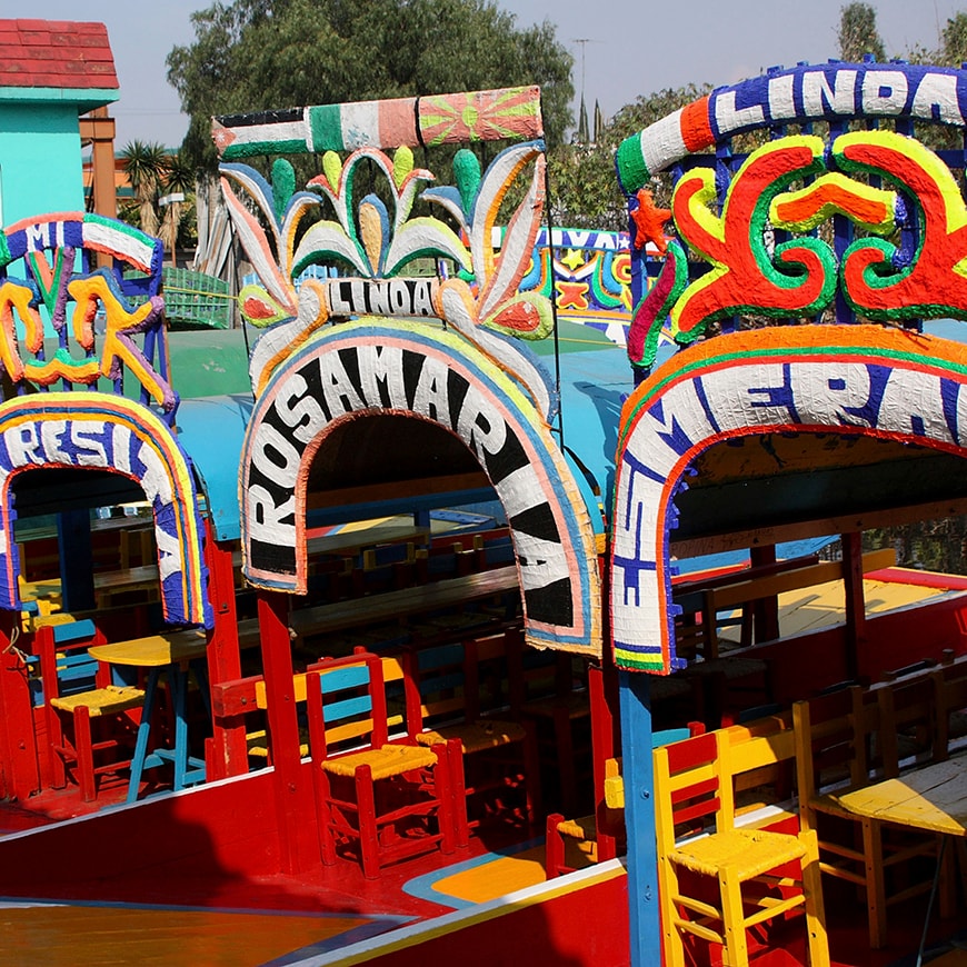 A picture of some brightly painted bars in Mexico city.