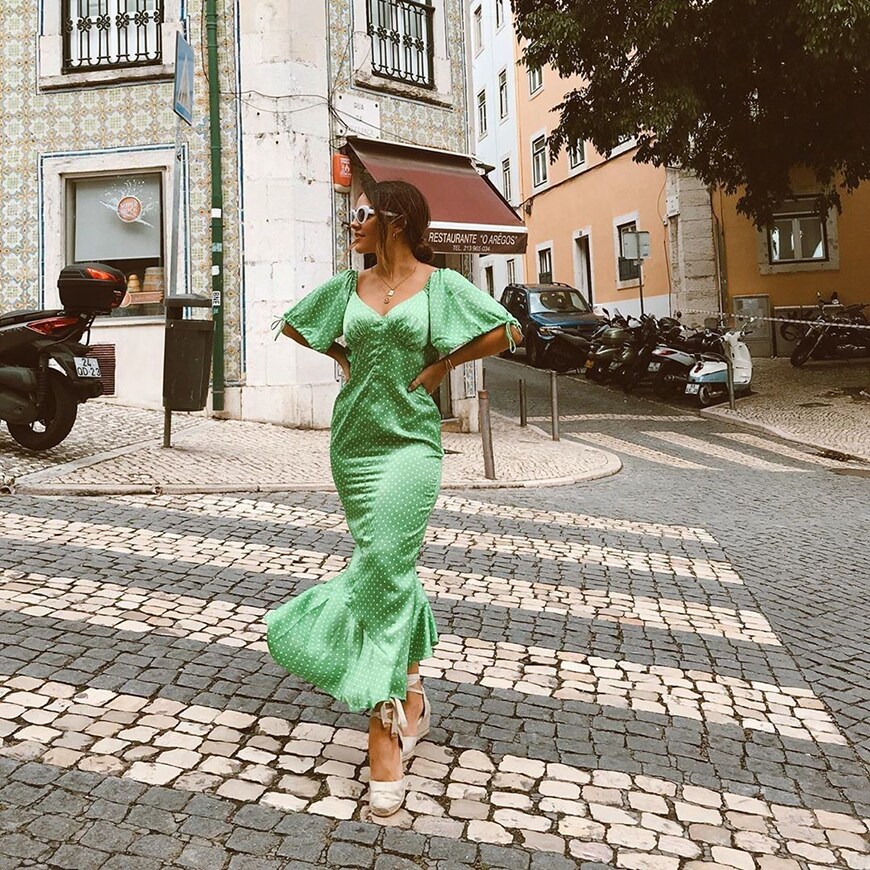 Blogger little Magpie in a green maxi dress | ASOS Style Feed