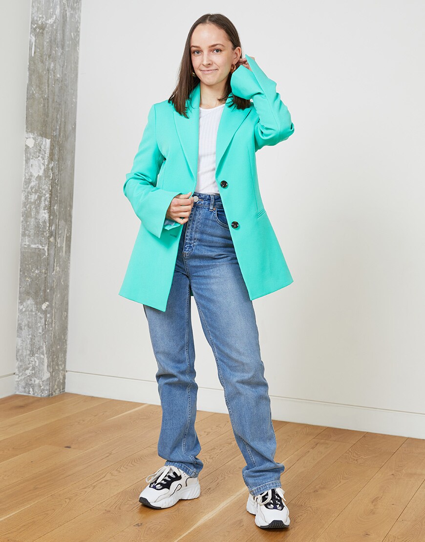Titi Finlay in a blue blazer and jeans | ASOS Style Feed