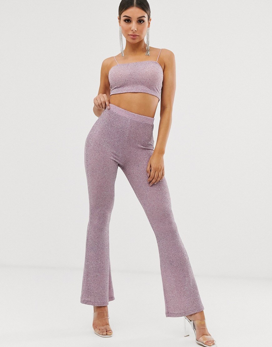 ASOS DESIGN glitter flare trousers co-ord | ASOS Style Feed