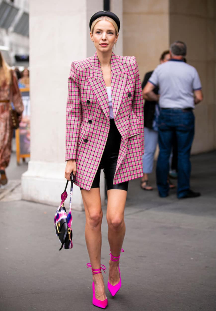 Leonie Hanna in a check pink blazer at Paris Couture Week | ASOS Style Feed