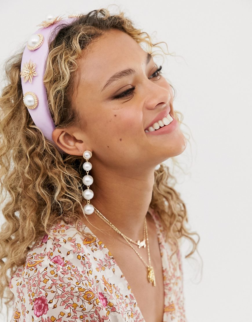 ASOS DESIGN embellished satin headband and pearl drop earrings set | ASOS Style Feed