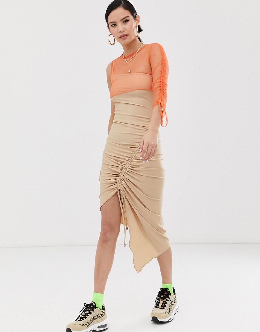 ruched midi dress