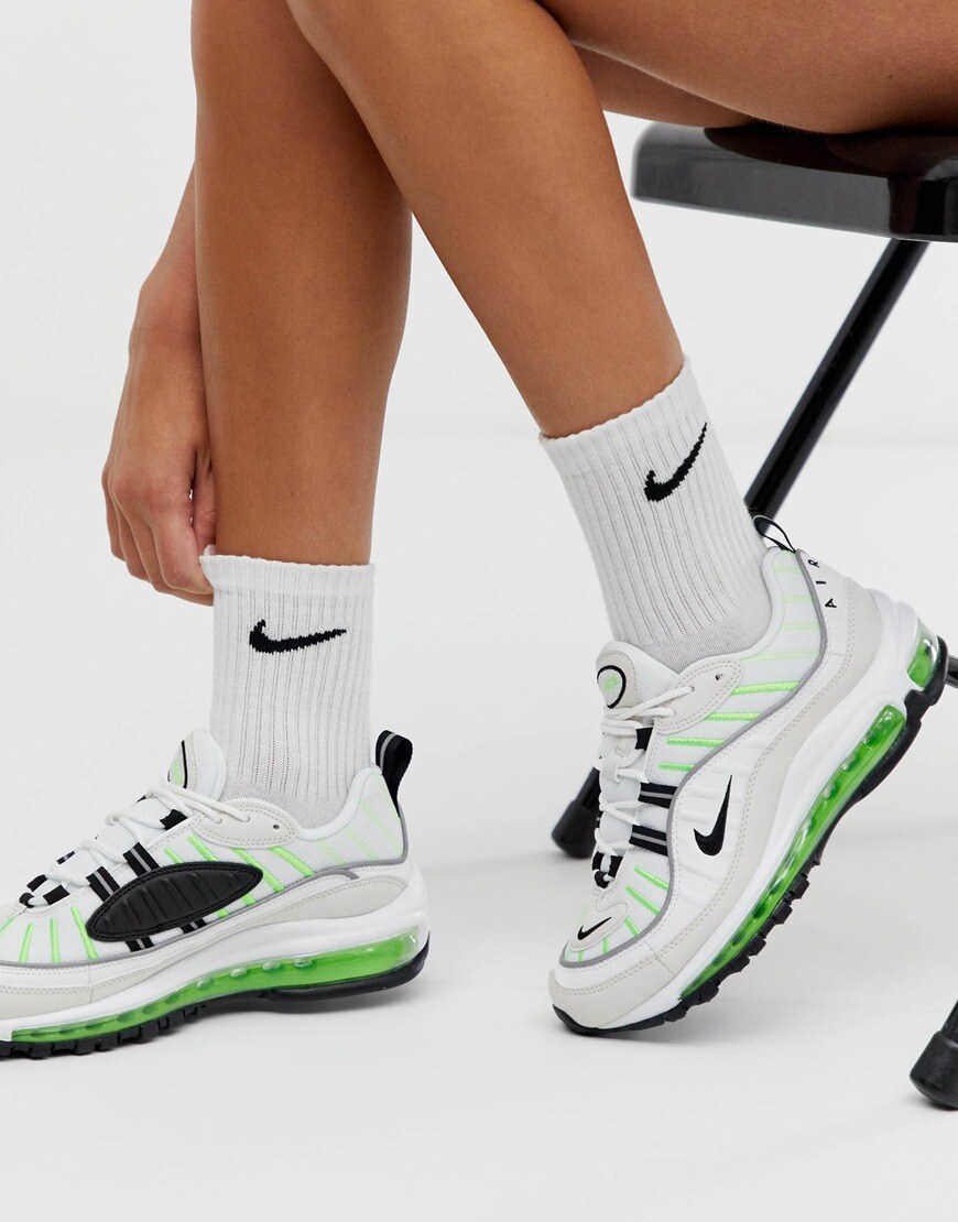 Nike Air Max 98 trainers in white and neon green | ASOS Style Feed