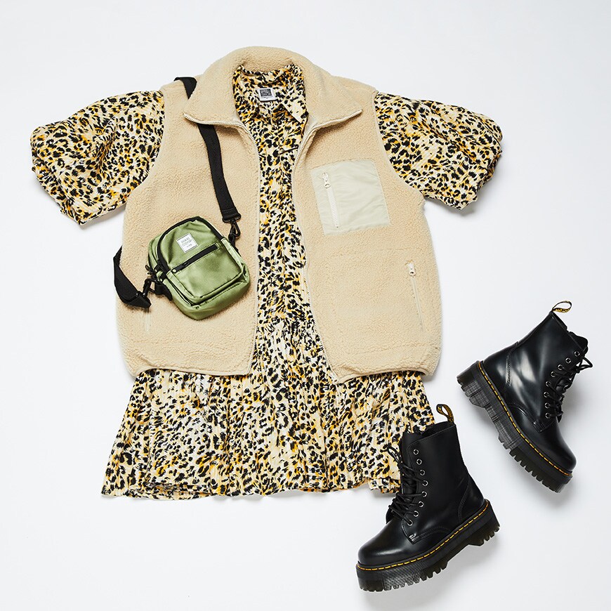 Leopard print dress and fleece body warmer | ASOS Style Feed