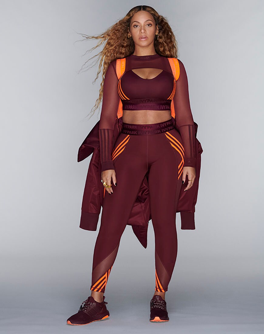 Beyonce in head-to-toe burgundy activewear