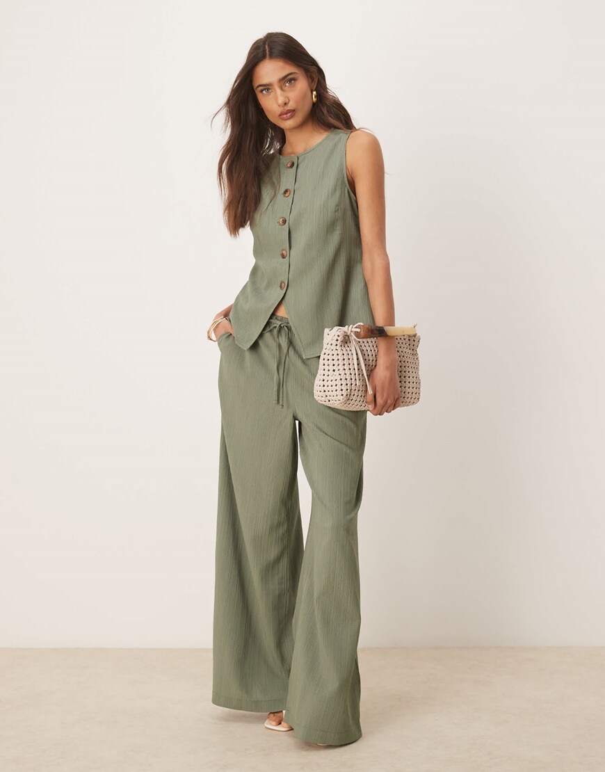ASOS DESIGN crinkle palazzo trousers co-ord in olive | ASOS Style Feed