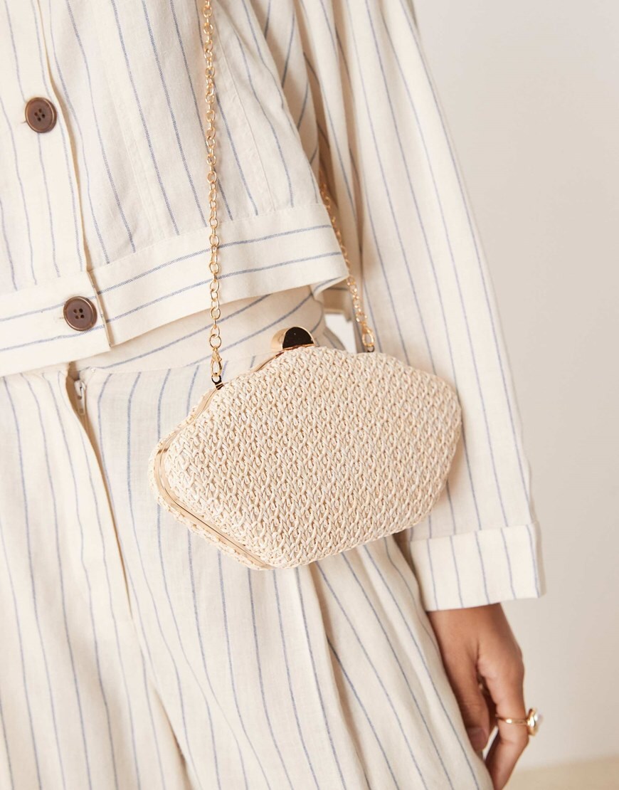 My Accessories crochet shell clutch bag with crossbody chain strap in off white | ASOS Style Feed