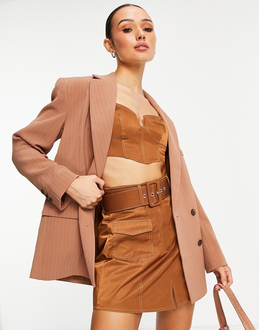 ASOS DESIGN co-ord structured bralet top with stitching detail - BROWN and skirt | ASOS Style Feed
