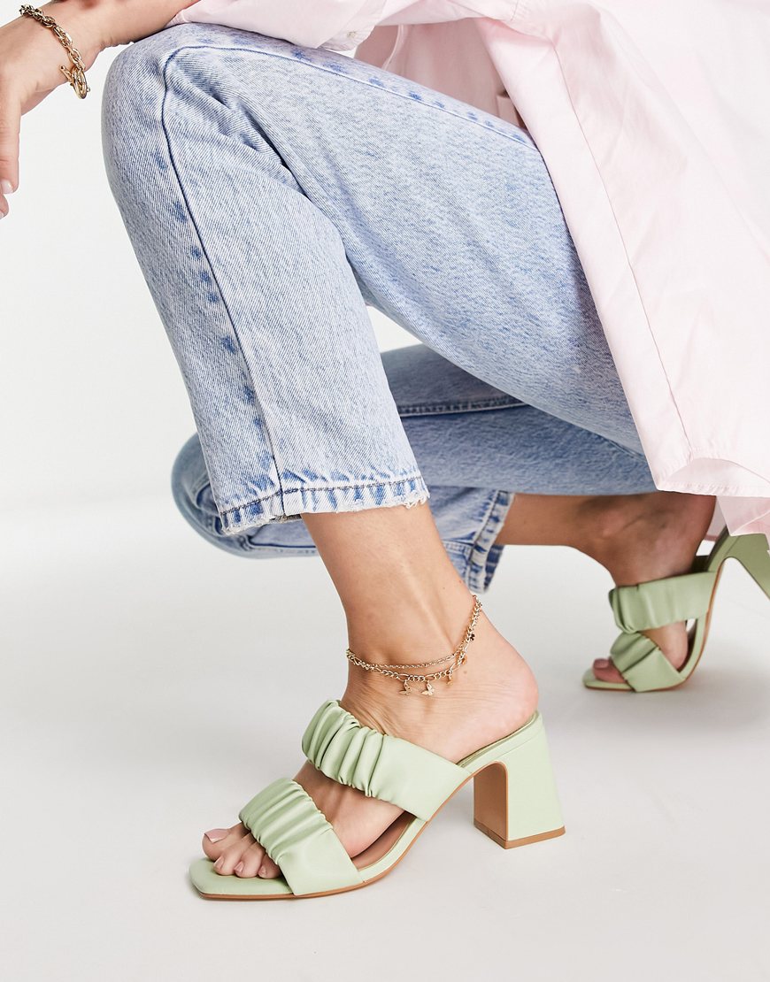 Stradivarius ruched strap heeled mule in green | ASOS Style Feed
