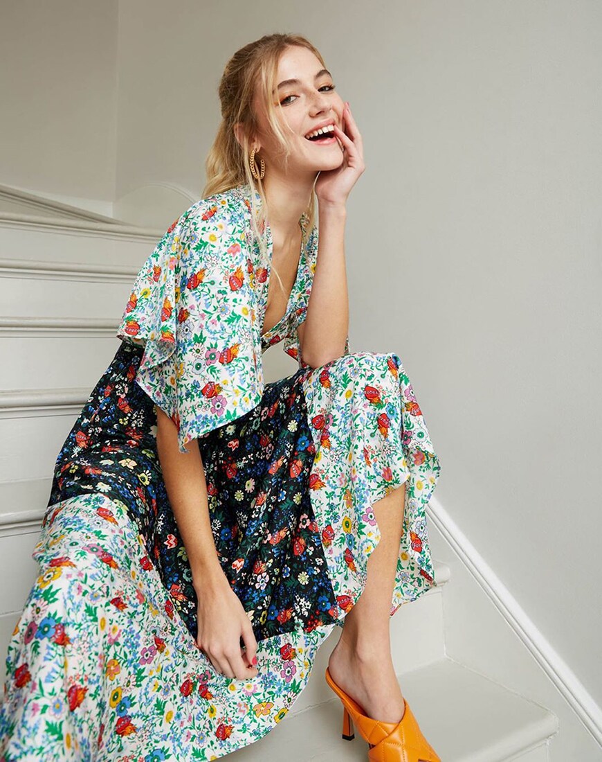 A picture of a woman wearing a floral maxi dress. Available at ASOS.