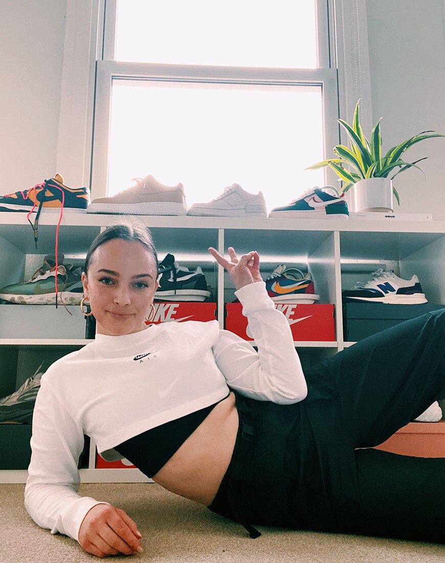 A woman wearing a crop top and joggers | ASOS Style Feed