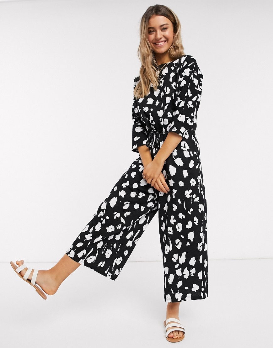 A picture of a model wearing a monochrome jumpsuit. Available at ASOS.