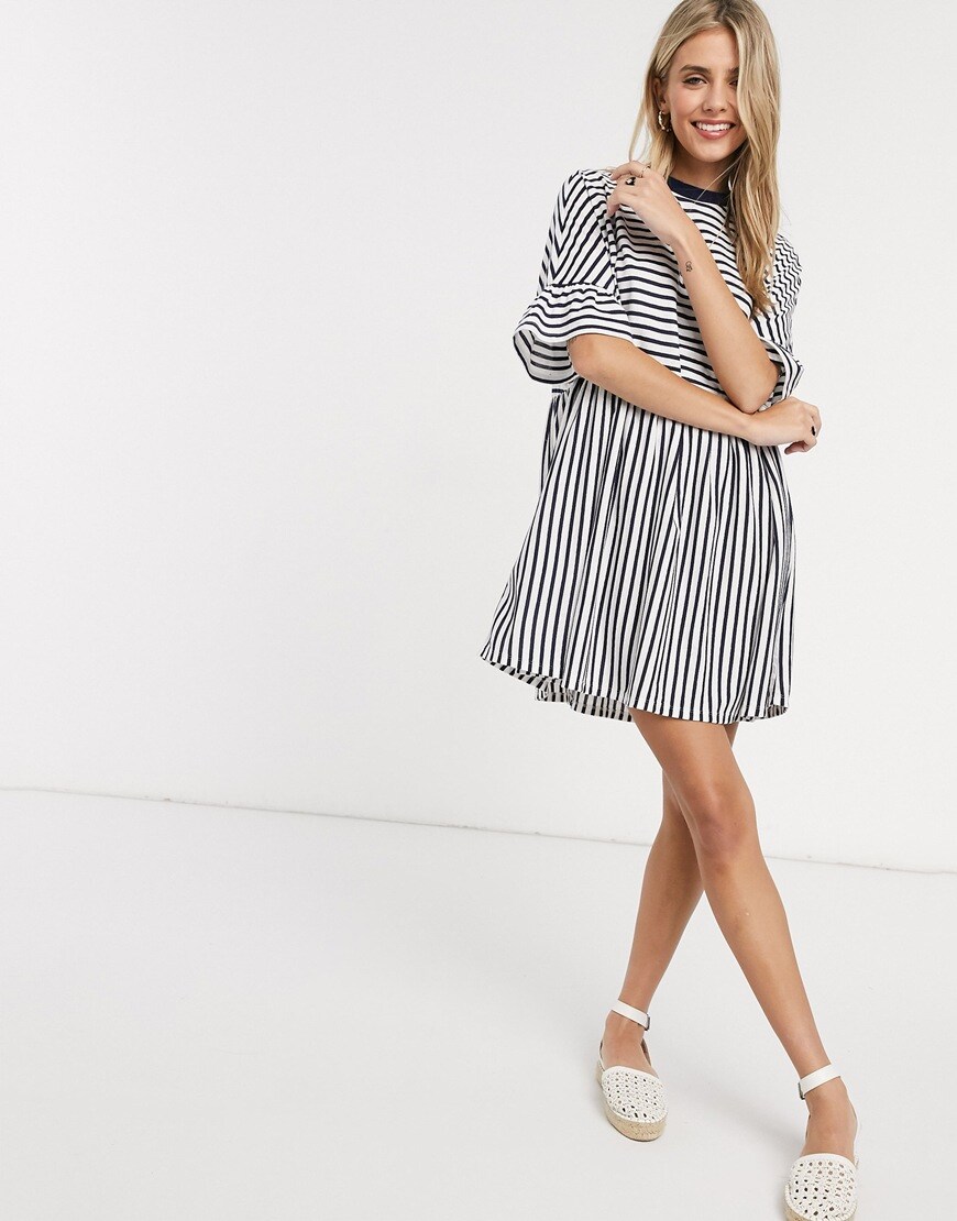 ASOS DESIGN oversized smock t-shirt dress in navy and white stripe | ASOS