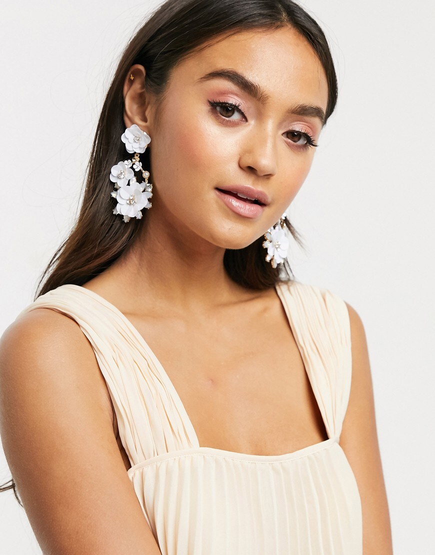 ASOS DESIGN earrings with floral embellishment and crystal | ASOS Style Feed