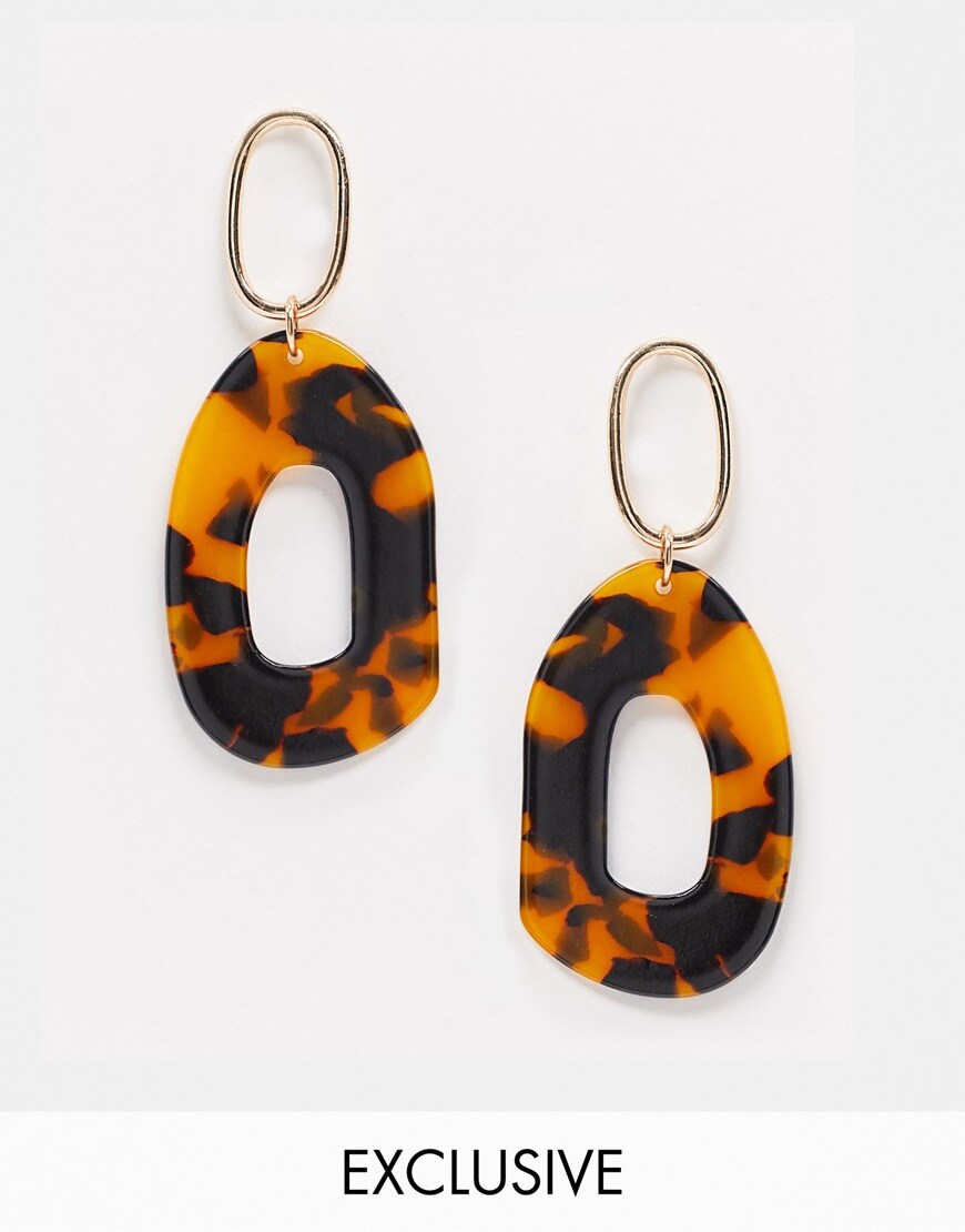 Reclaimed Vintage inspired tort drop earring with gold hoop | ASOS Style Feed