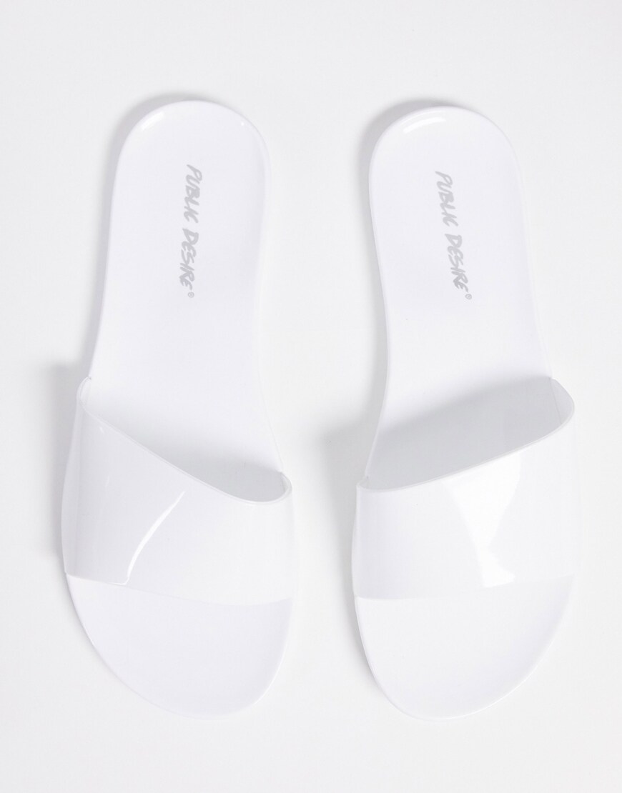 Public Desire Wide Fit Galaxy jelly slides in white | ASOS Style Feed
