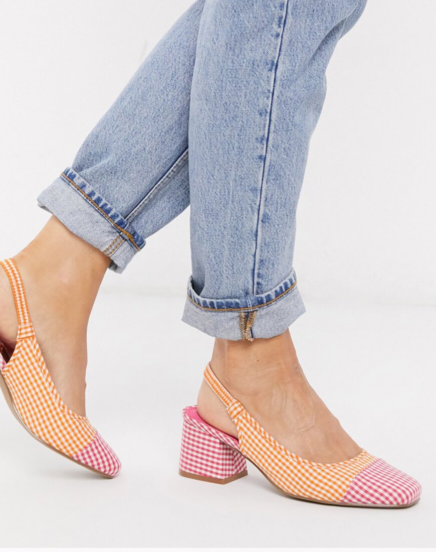 ASOS DESIGN Wide Fit Whisker slingback mid heels in gingham | ASOS Style Feed