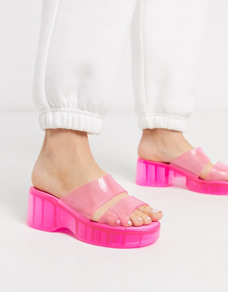 ASOS DESIGN Favorite chunky double strap 90s jelly sandals in pink | ASOS Style Feed