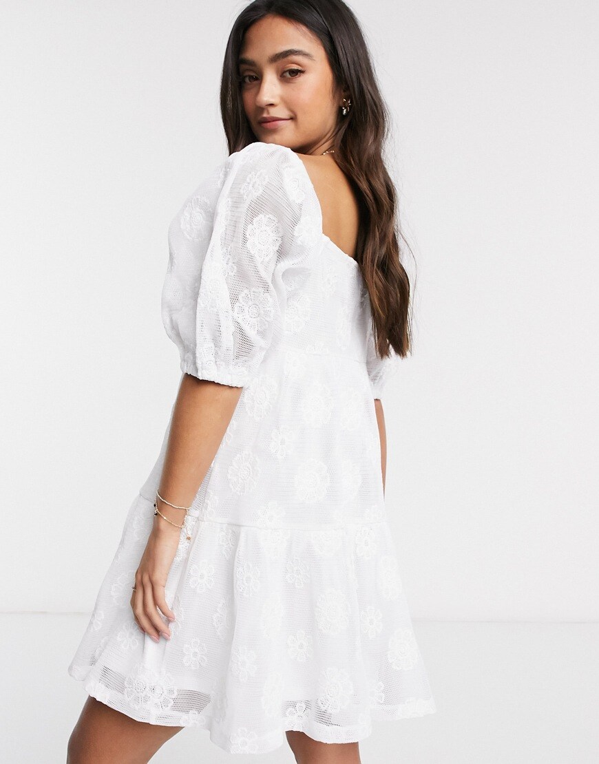 ASOS DESIGN embroidered mini dress in white | ASOS Style Feed