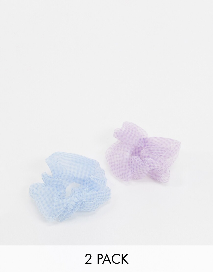 A picture of two gingham scrunchies in lilac and blue by My Accessories London | ASOS STYLE FEED  