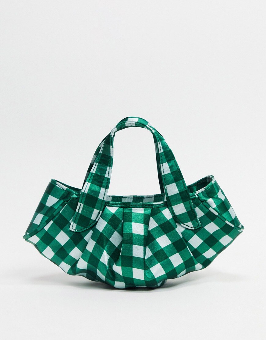 A picture of a green and white gingham satin mini bag by ASOS DESIGN | ASOS STYLE FEED