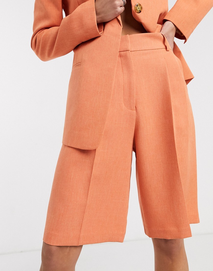 A picture of peach longline tailored shorts by Topshop | ASOS STYLE FEED