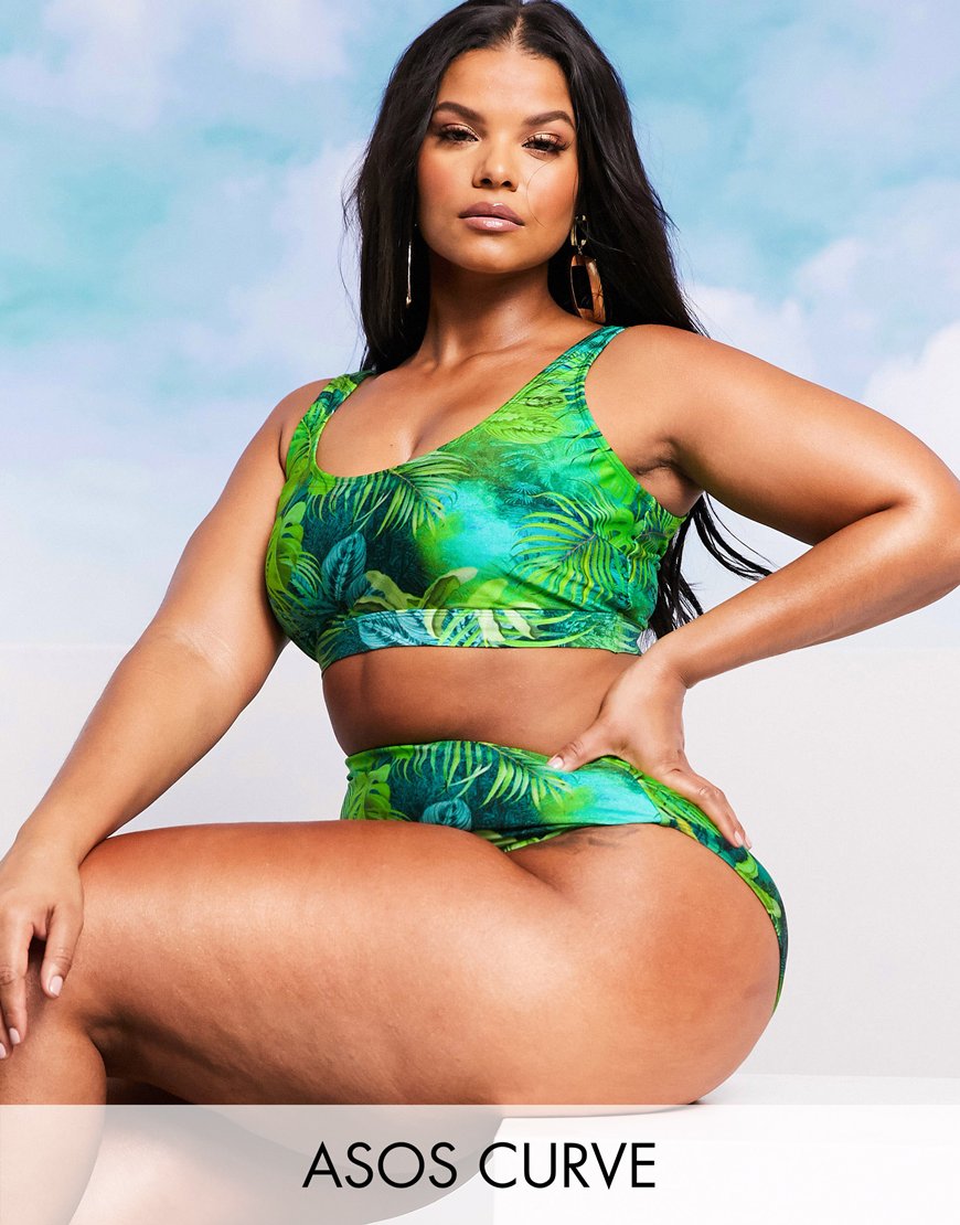 ASOS DESIGN CURVE SWIM GLAM mix and match crop bikini in exotic palm print | ASOS Style Feed