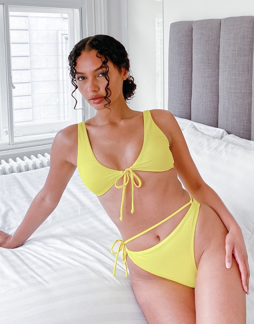 Candypants tie front crop bikini top in yellow | ASOS Style Feed