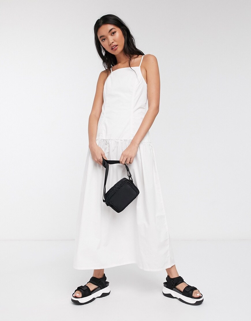 Weekday Jasmine keyhole back poplin midi dress in white | ASOS Style Feed