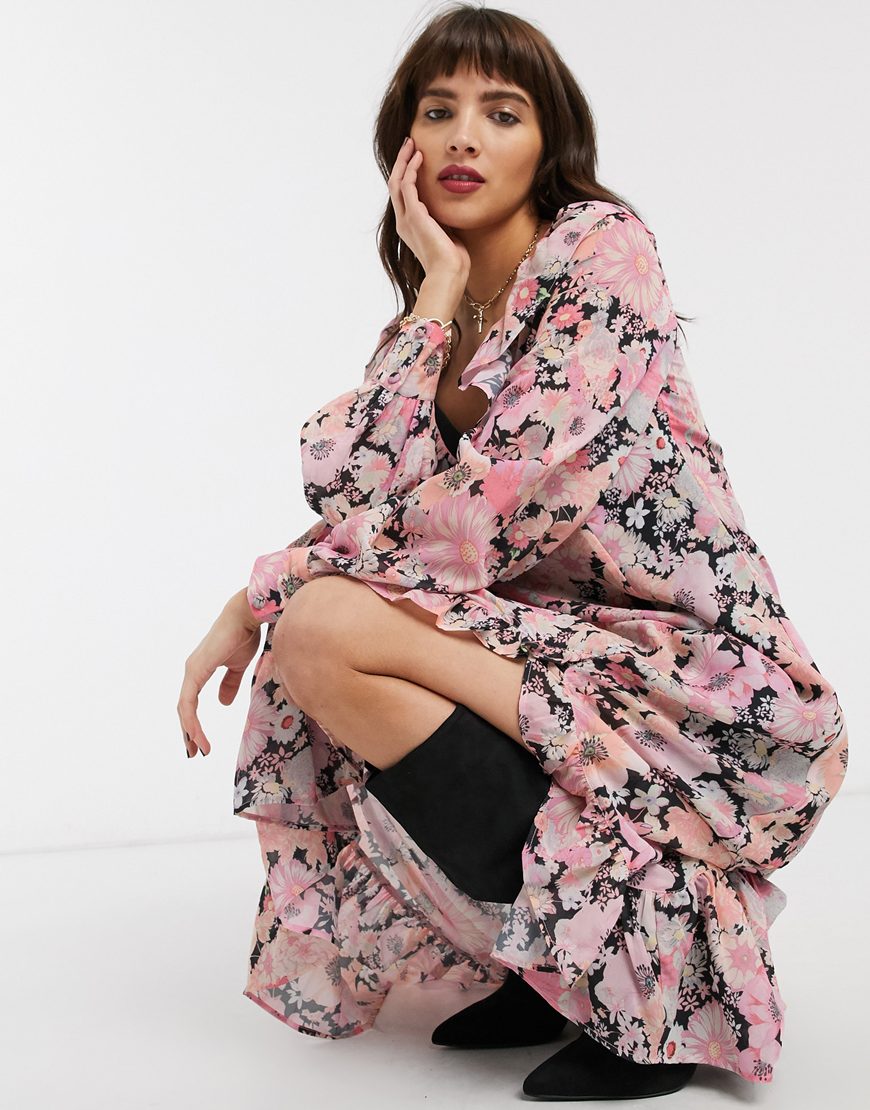 ASOS DESIGN maxi dress with frills in bright floral print | ASOS Style Feed