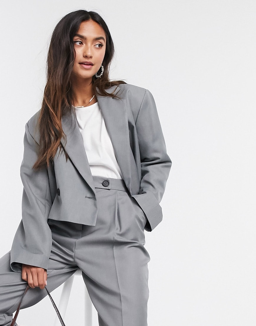 Picture of grey short suit blazer by ASOS Design