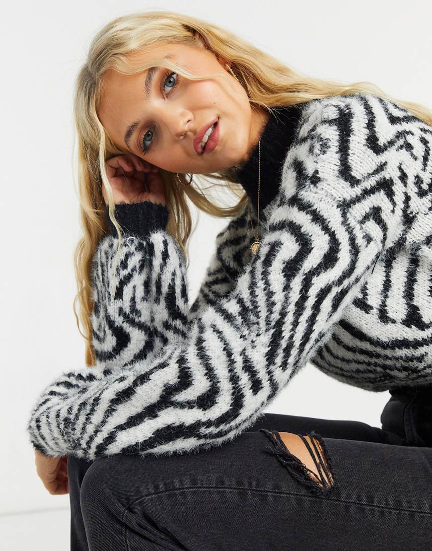 Wednesday's Girl oversized jumper with balloon sleeves in zebra knit