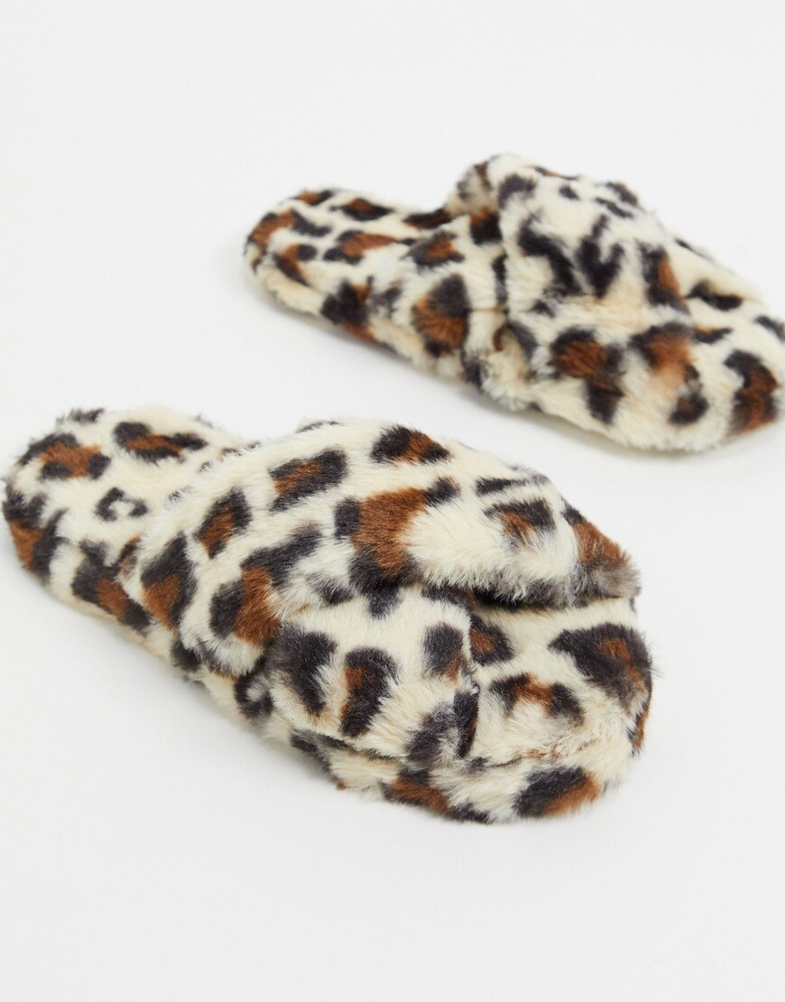A picture of a pair of leopard print house slippers. Available at ASOS |ASOS Style Feed