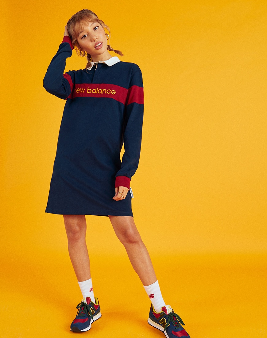 A picture of a model wearing a rugby-top dress from the new and exclusive New Balance collection. Only available at ASOS | ASOS Style Feed