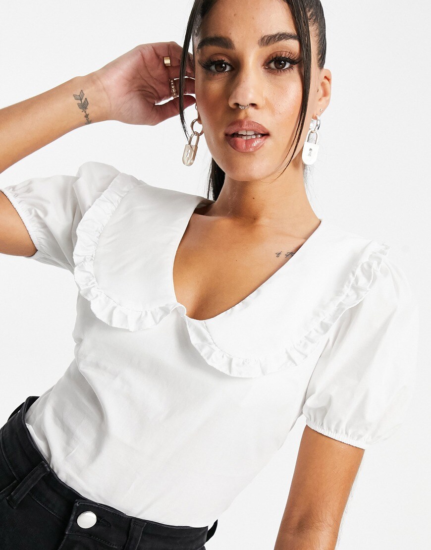I Saw It First frill oversized collar cropped shirt in white | ASOS Style Feed
